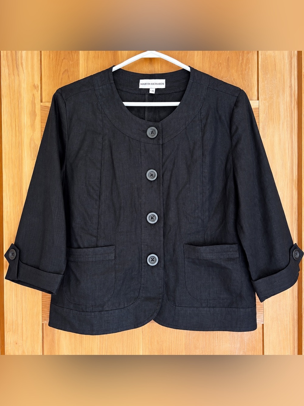 Marvin Richards 100% Linen Black Jacket L/G | Button Front Utility Jacket